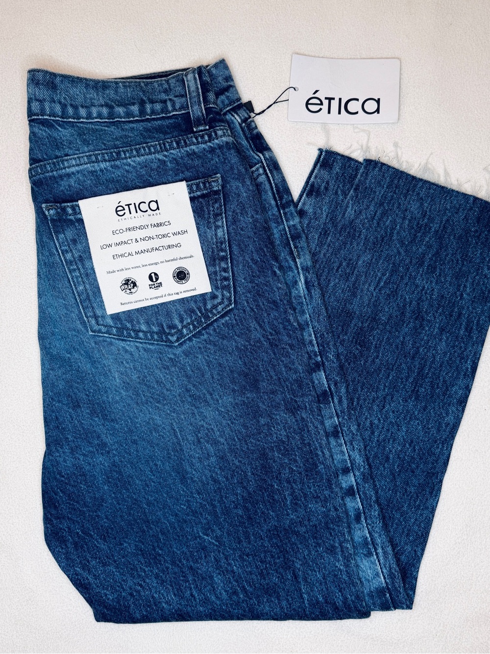 Ética medium wash raw hem high waisted 100% cotton eco denim jeans size 4